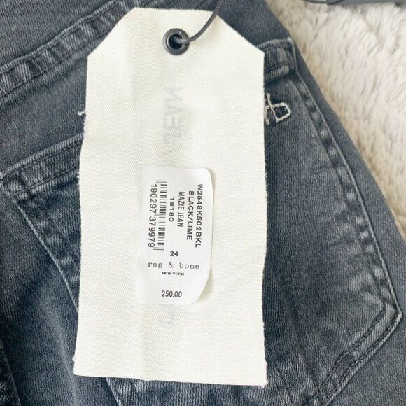 Rag & Bone High Waist Skinny Jeans Womens 24 Black Mazie Side Stripe - Picture 6 of 7